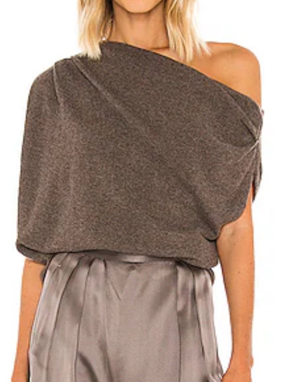 The Sei Asymmetric Drape Wool Cashmere Sweater Smog L NWT $345